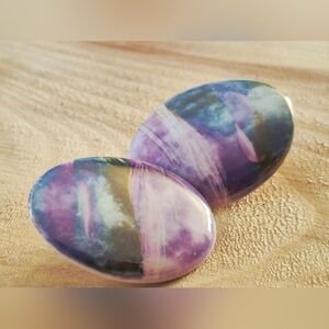 Porcelaine Purple Lilac  and Blue Oval Cabochons  Earrings